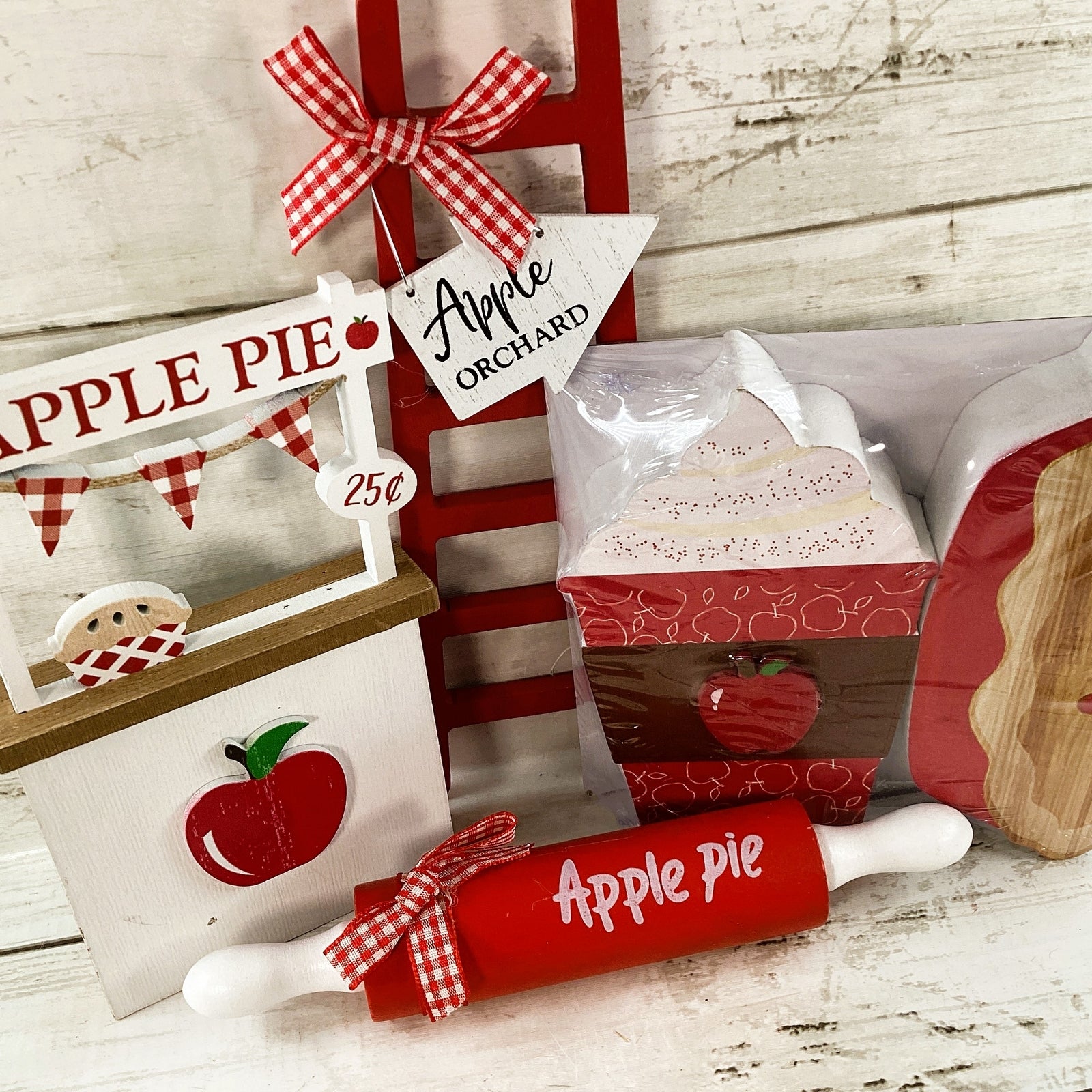 HL Fall Decor - Wood Chunky Apple Pie Cider Ladder Tier Tray 5pc Set