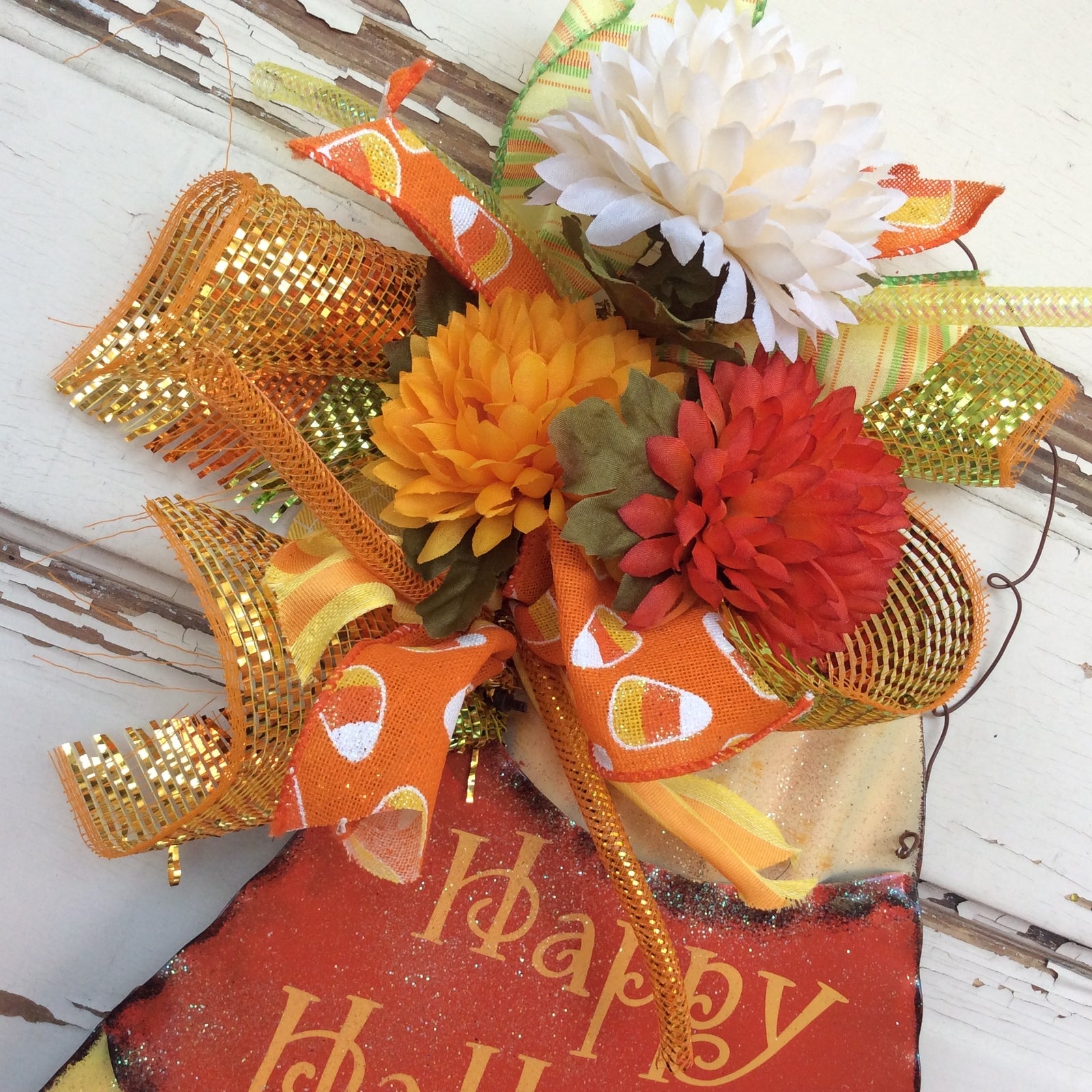 AGD Halloween Decor - Corrugated Tin Metal Candy Corn Door Sign