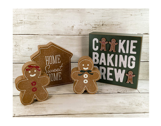 Christmas Decor Boy Girl Gingerbread Cookie Baking Crew Tier Tray