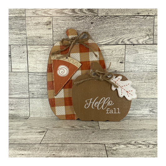 AGD Fall Decor - Candy Corn Plaid Pumpkin Pie Hello Fall Sign