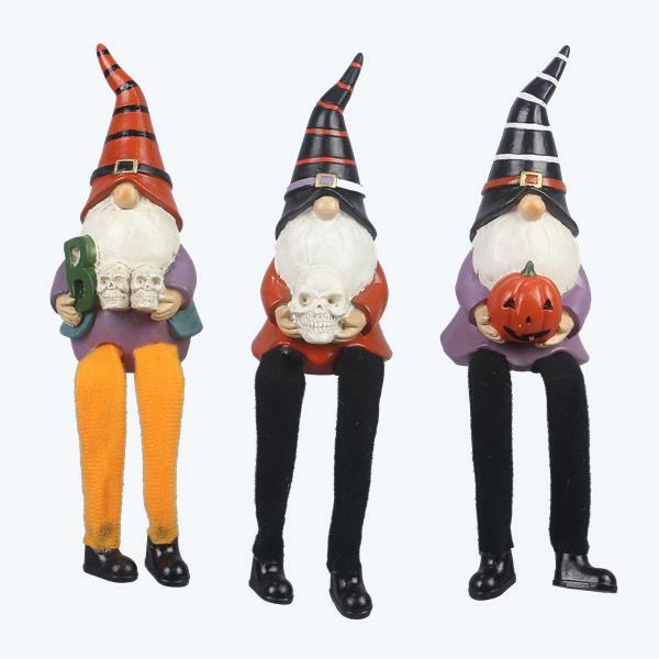 Youngs Halloween Decor - Resin Sitting Gnomes 3pc Set
