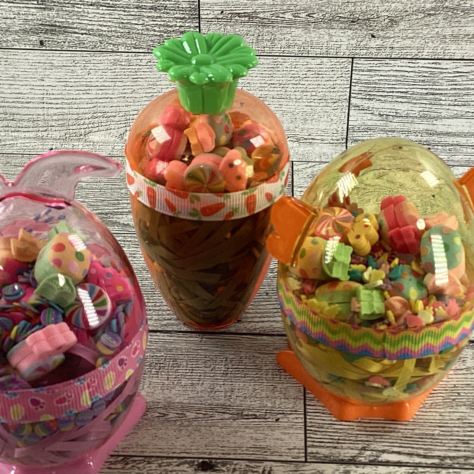 AGD Easter Decor - Plastic Carrot Egg Chick Filled Shaker Sitter 3pc Set