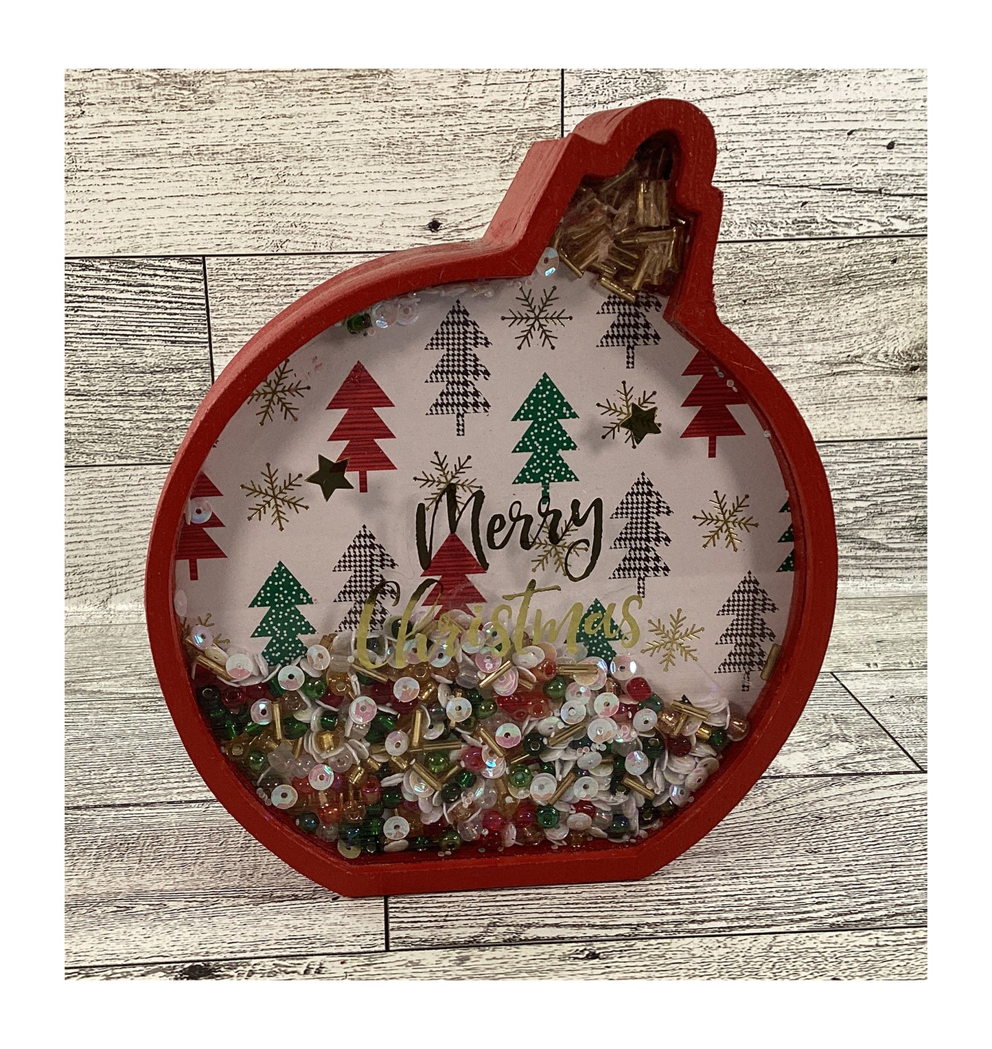 AGD Christmas Decor -  Ornament Trees Chunky Wood Snow Shaker