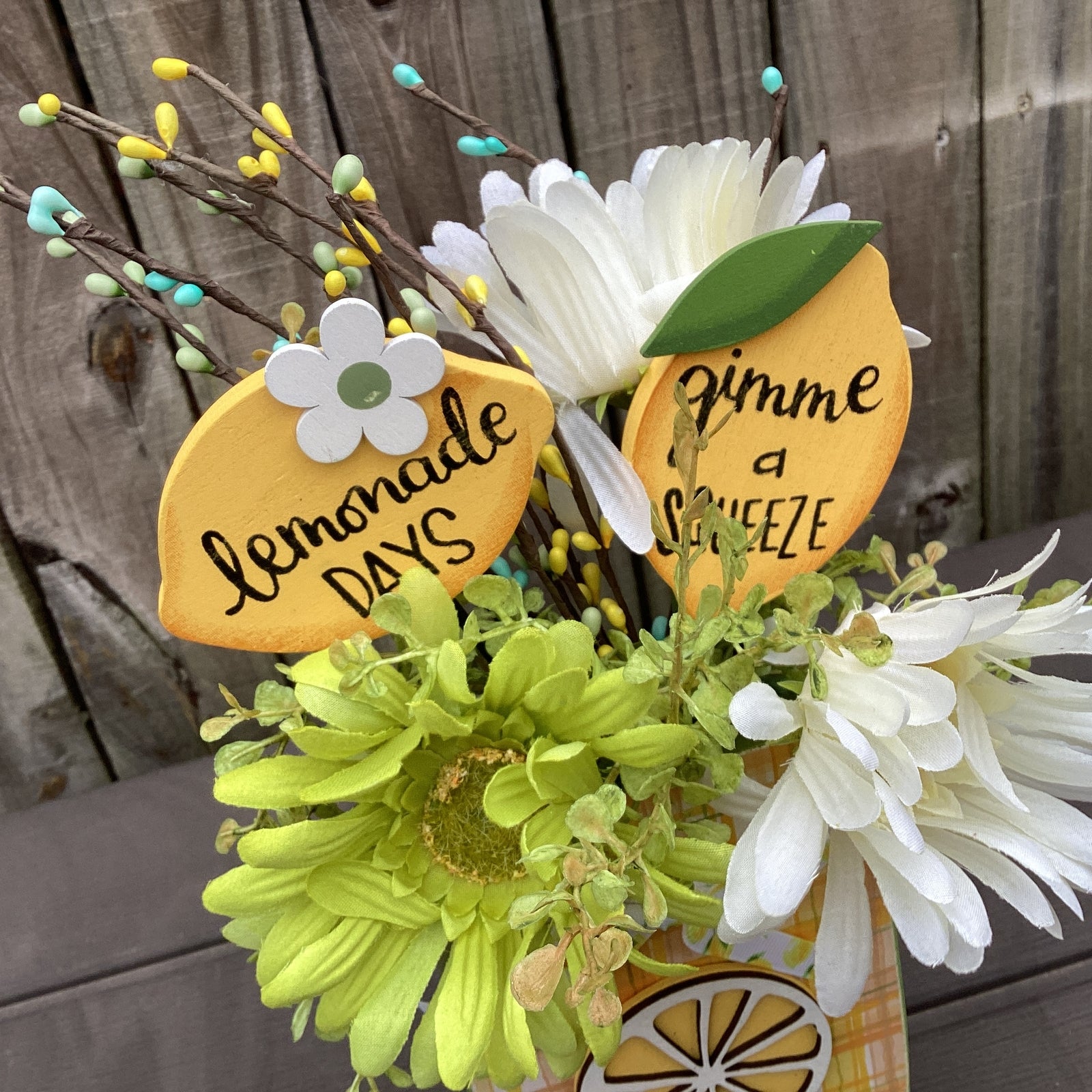 AGD Spring Decor - Summer Lemon Theme Floral Wood Mason Jar Display