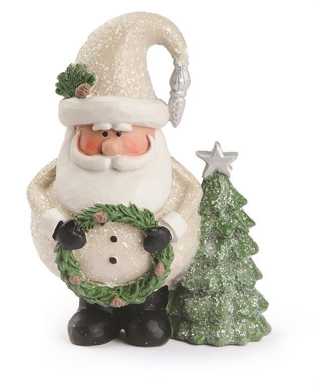 BB Christmas Decor -Beige Santa with Wreath Tree Figurine