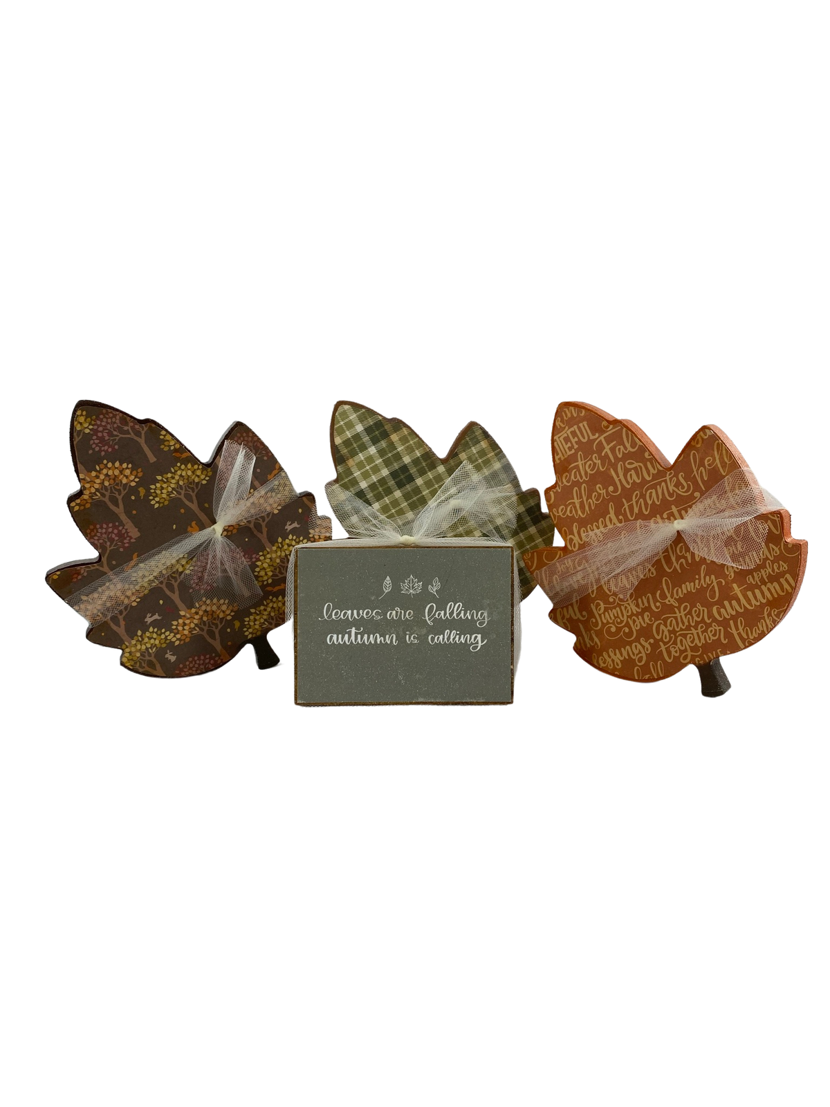 AGD Fall Decor -Reversible Chunky Leaf Leaves Sitters 4pc Set