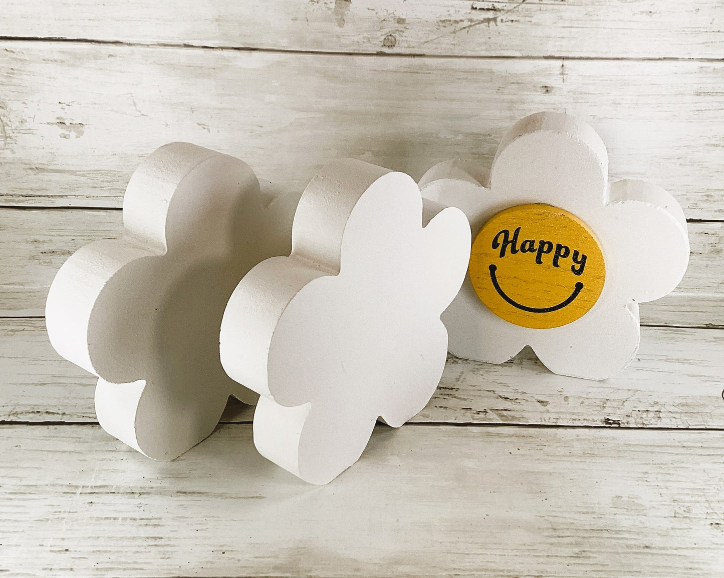 AGD Summer Decor - Smiley Face Happy Wood Flowers Sitter 3pc Set