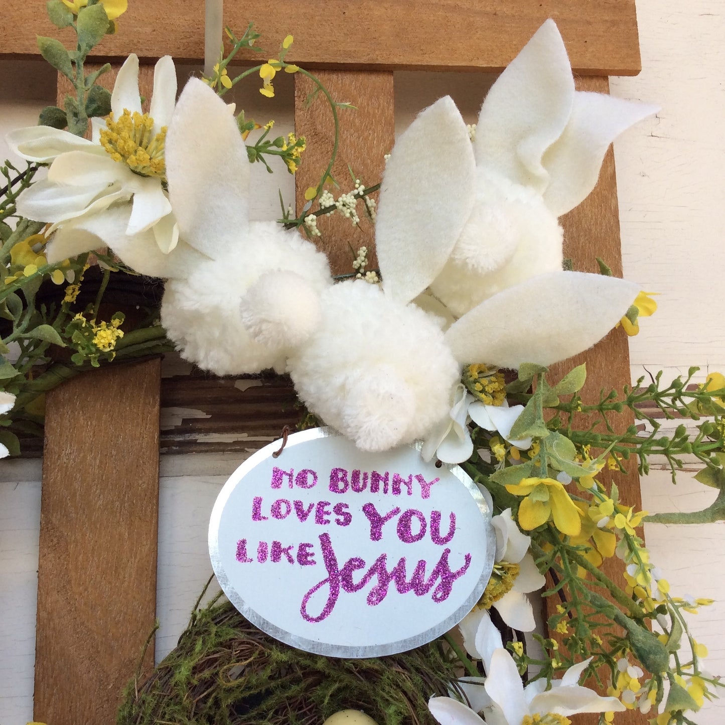 AGD Easter Decor - No Bunny Loves You Like Jesus Fence Lighted Wreath