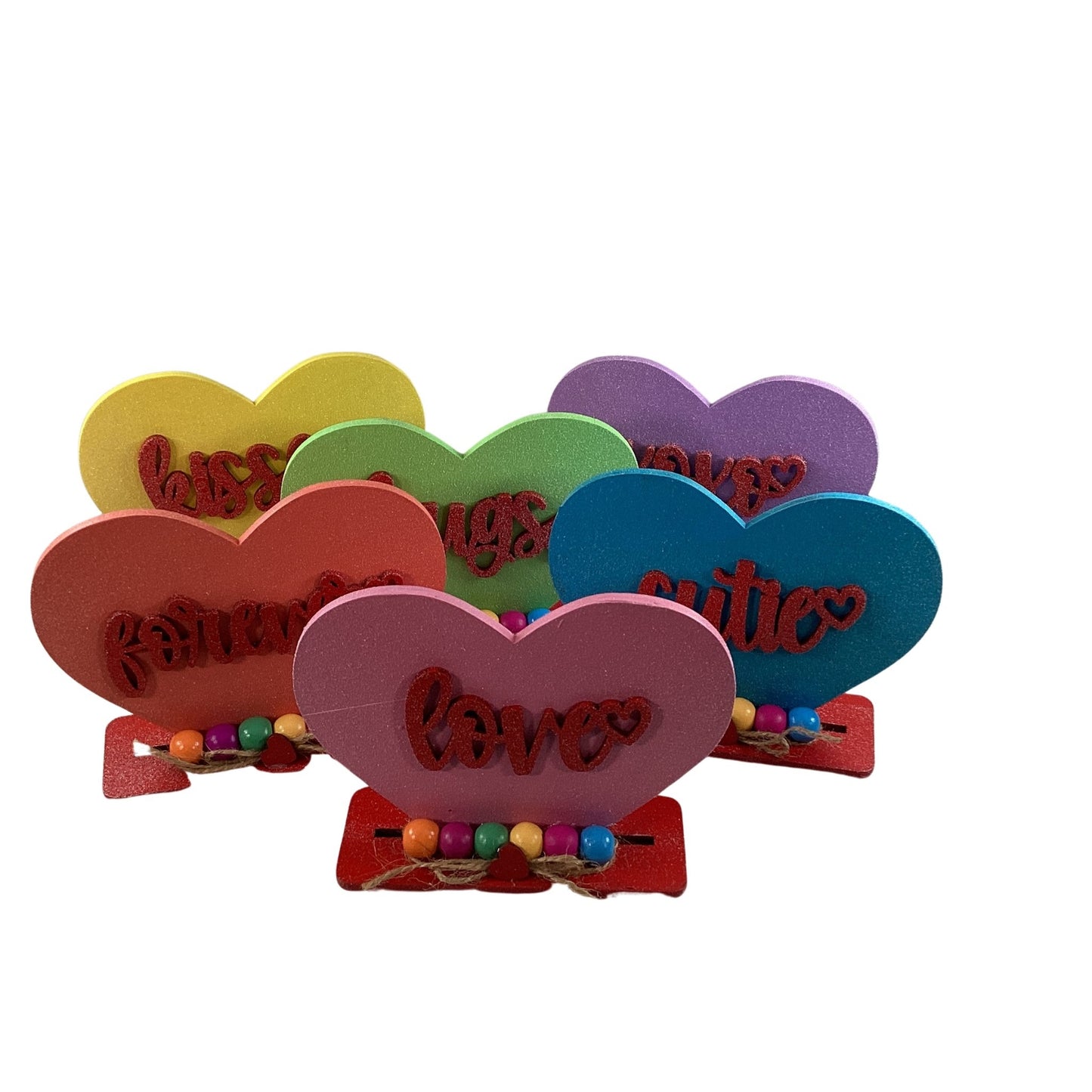 AGD Valentines Decor - Conversational Hearts Painted Layer Wood Sitters 6pc Set