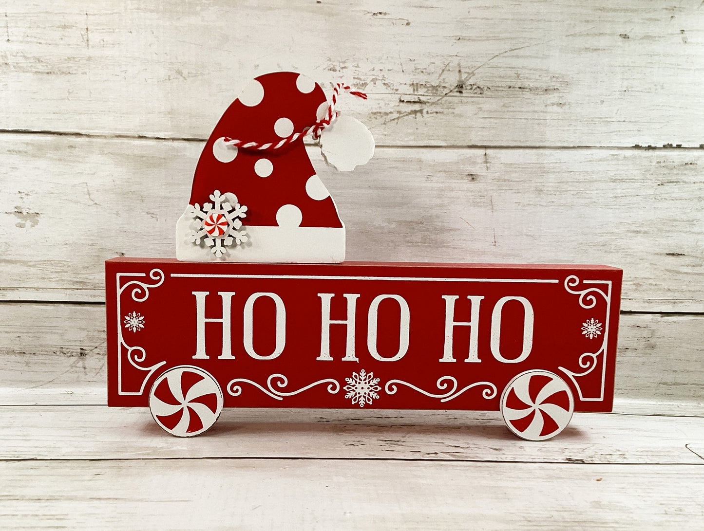 AGD Christmas Decor - Red White Candy Santa Hat Ho Ho Ho Signs 2pc