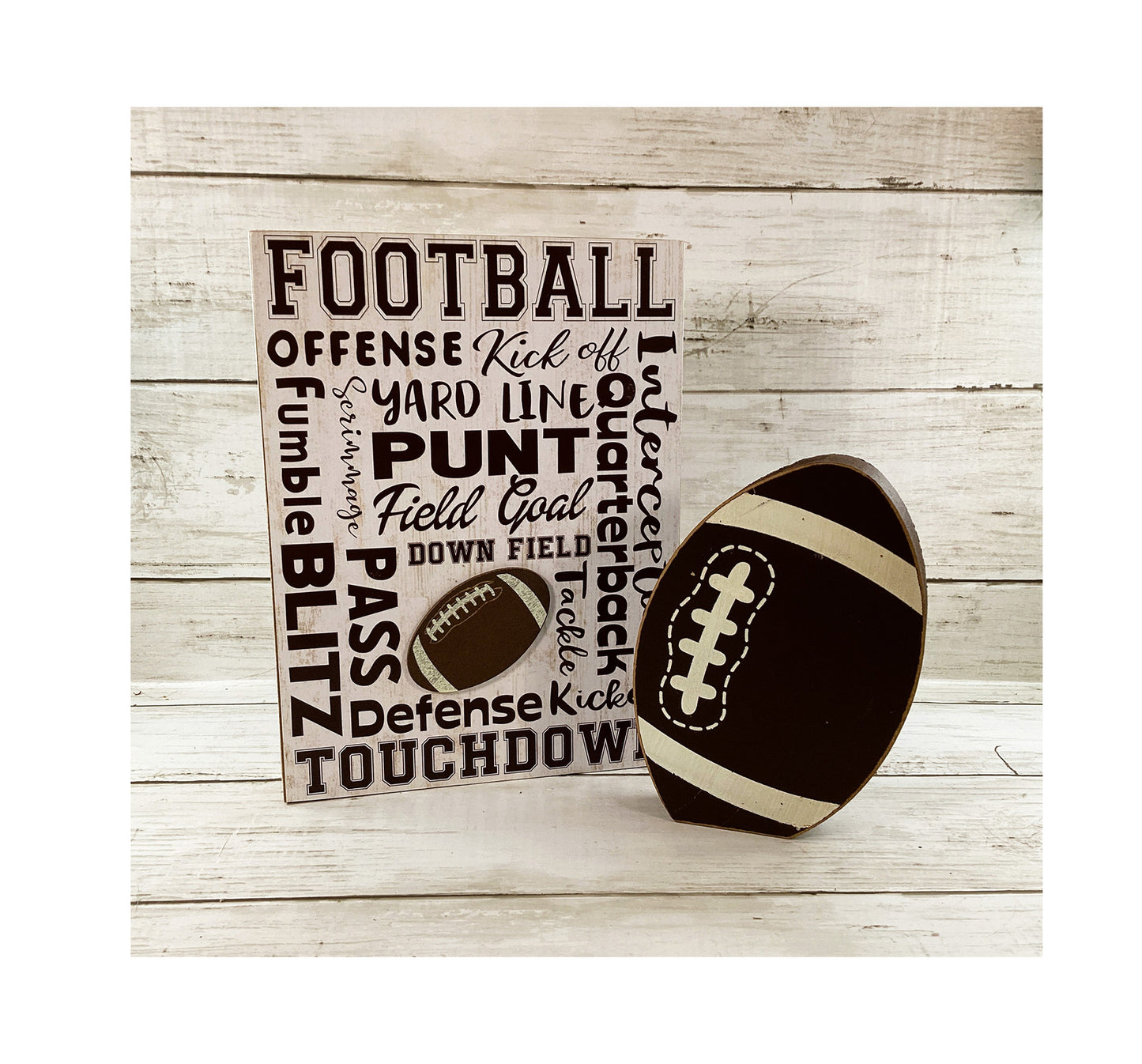 AGD Fall Decor - Fall Decor - Football Subway Art Sign Wood Sitters 2pc Set