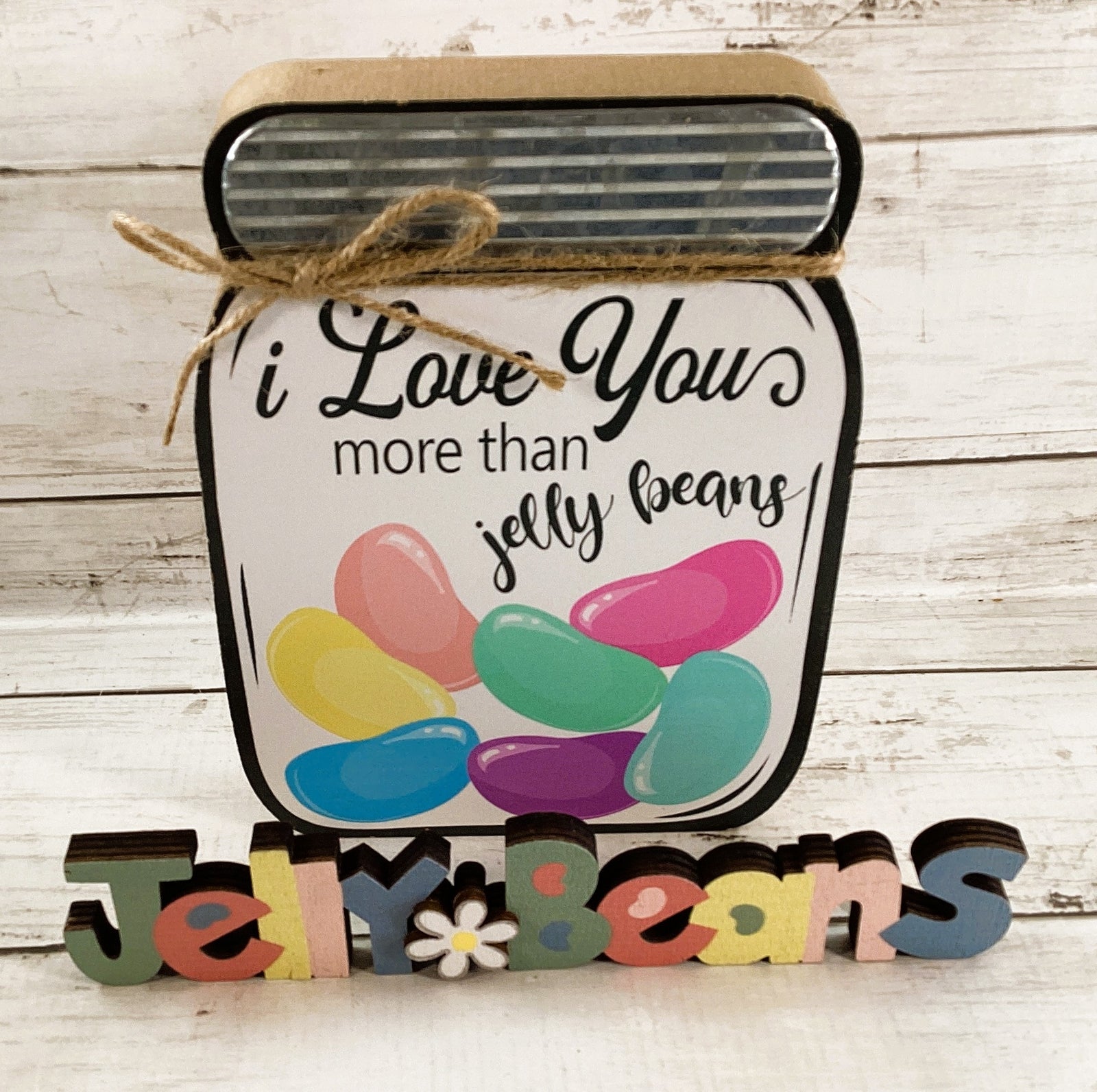 Easter Decor - Love You More Than Jelly Beans Mason Jar Sign 2pc Set