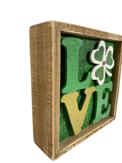 AGD St Patrick's Decor - Love Shamrock Clover Tiered Tray Inset Sign