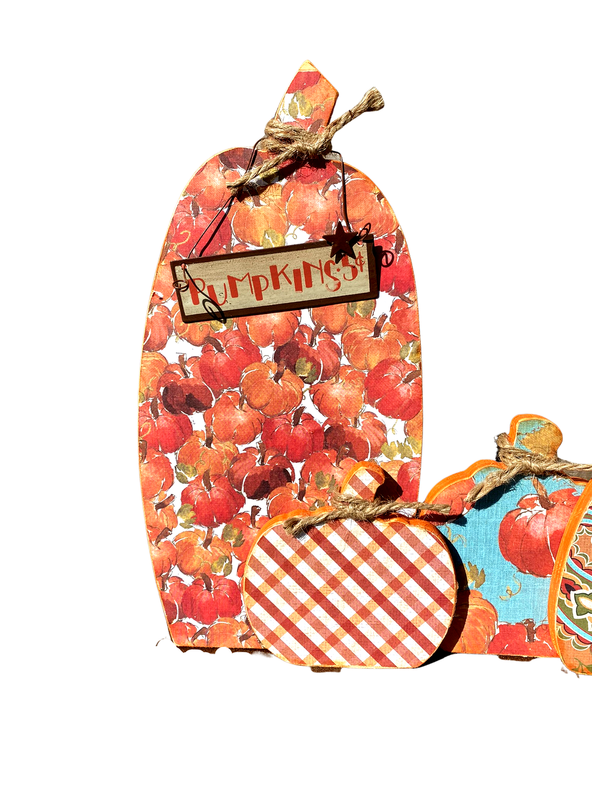 AGD Fall Decor - Harvest Plaid Pumpkins Prim Wood Tabletop Decor