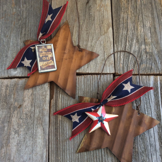 AGD Patriotic Decor - Daughter Soldier Rusty Star Ornament 2pc.