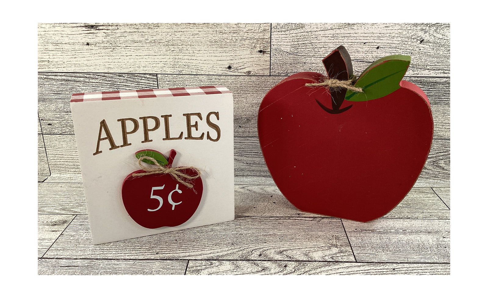 AGD Fall Decor -  Apples 5 Cents Sign Chunky Wood Apple Tier Tray Bundle