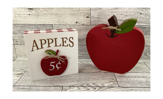 AGD Fall Decor -  Apples 5 Cents Sign Chunky Wood Apple Tier Tray Bundle