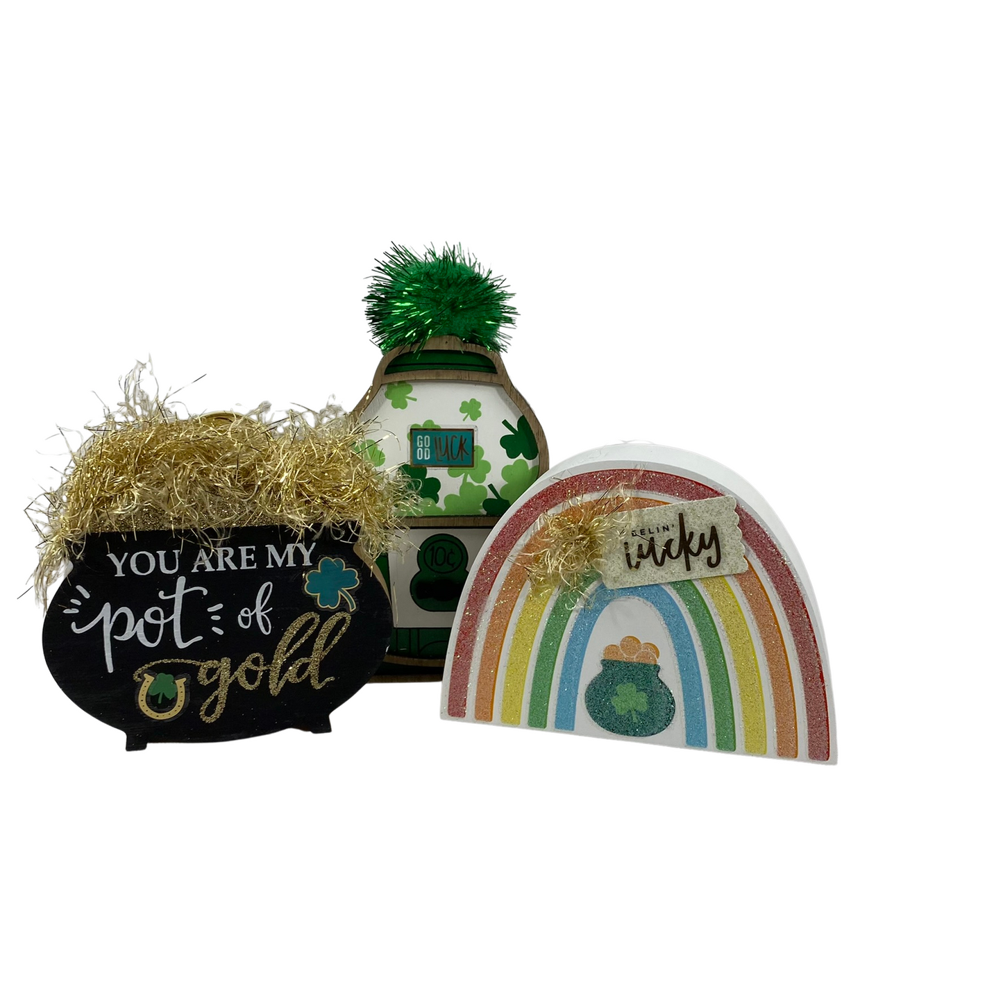 AGD Saint Patricks Decor - Small Chunky Wood Irish Icons Tier Trays 3pc Set