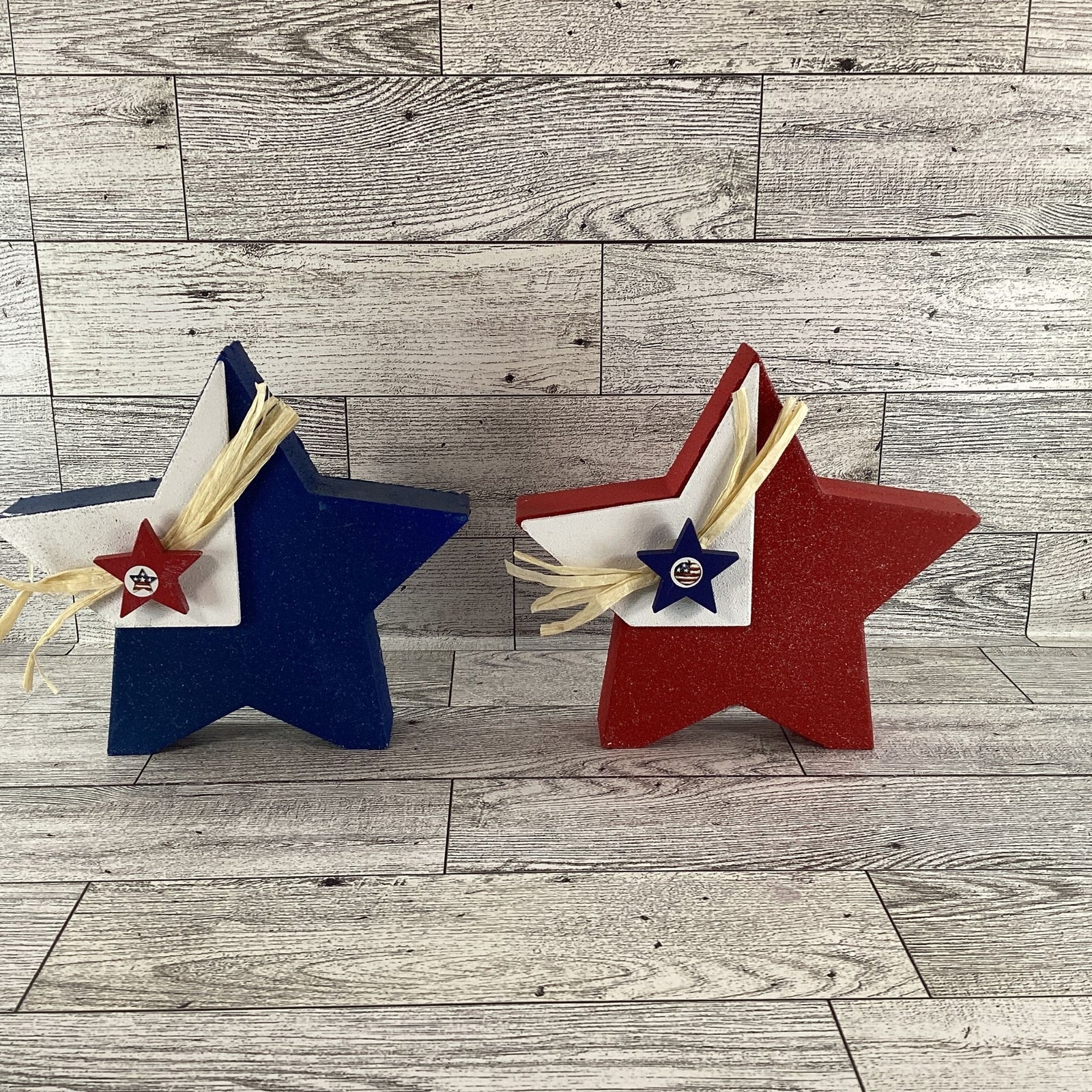 AGD Patriotic Decor - Red White Blue Star Chunky Wood Sitter 3pc Set