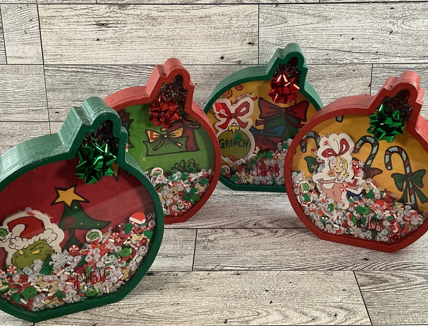 Christmas Decor - Whimsy Ornament Bulbs Chunky Wood Shaker Sitters 4pc