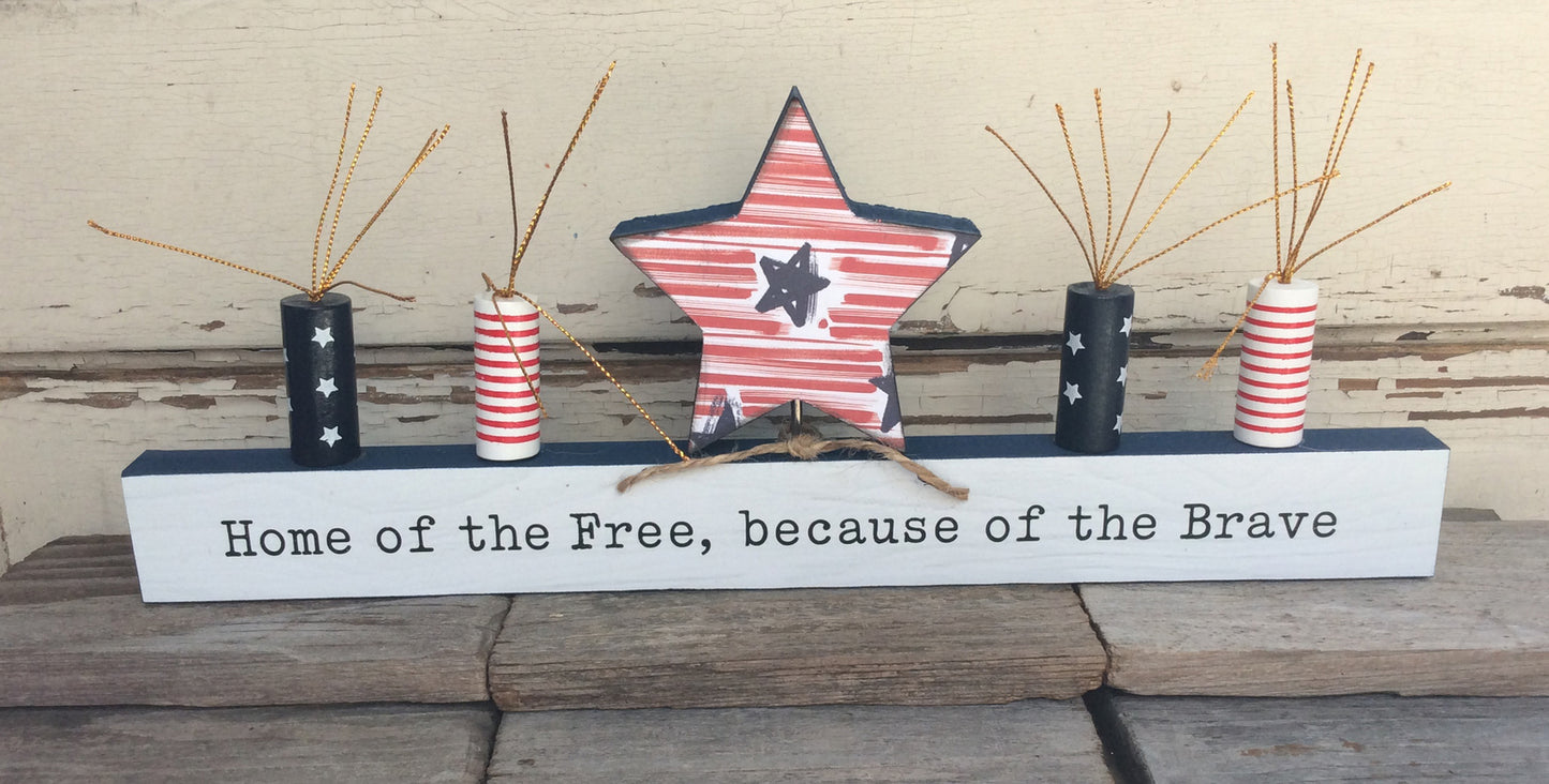 AGD Patriotic Decor -  Home of the Free Because of the Brave Star Chunky Wood