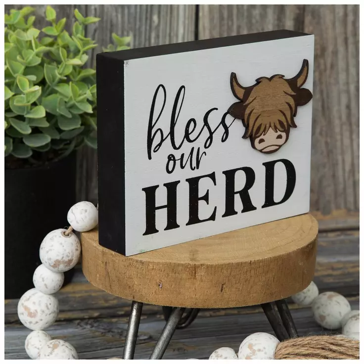 HL Spring Decor - Blessed Our Herd Highland Cow Box Sign