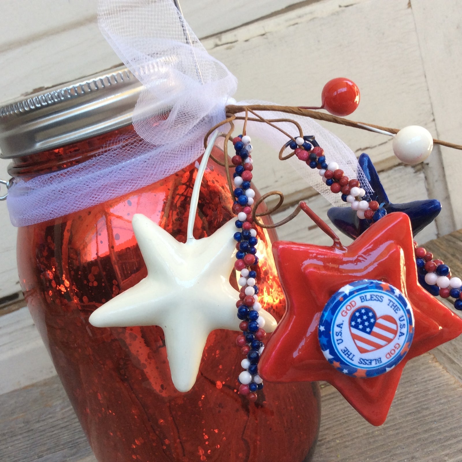 AGD Patriotic Decor - God Bless USA Lighted Mason Jar