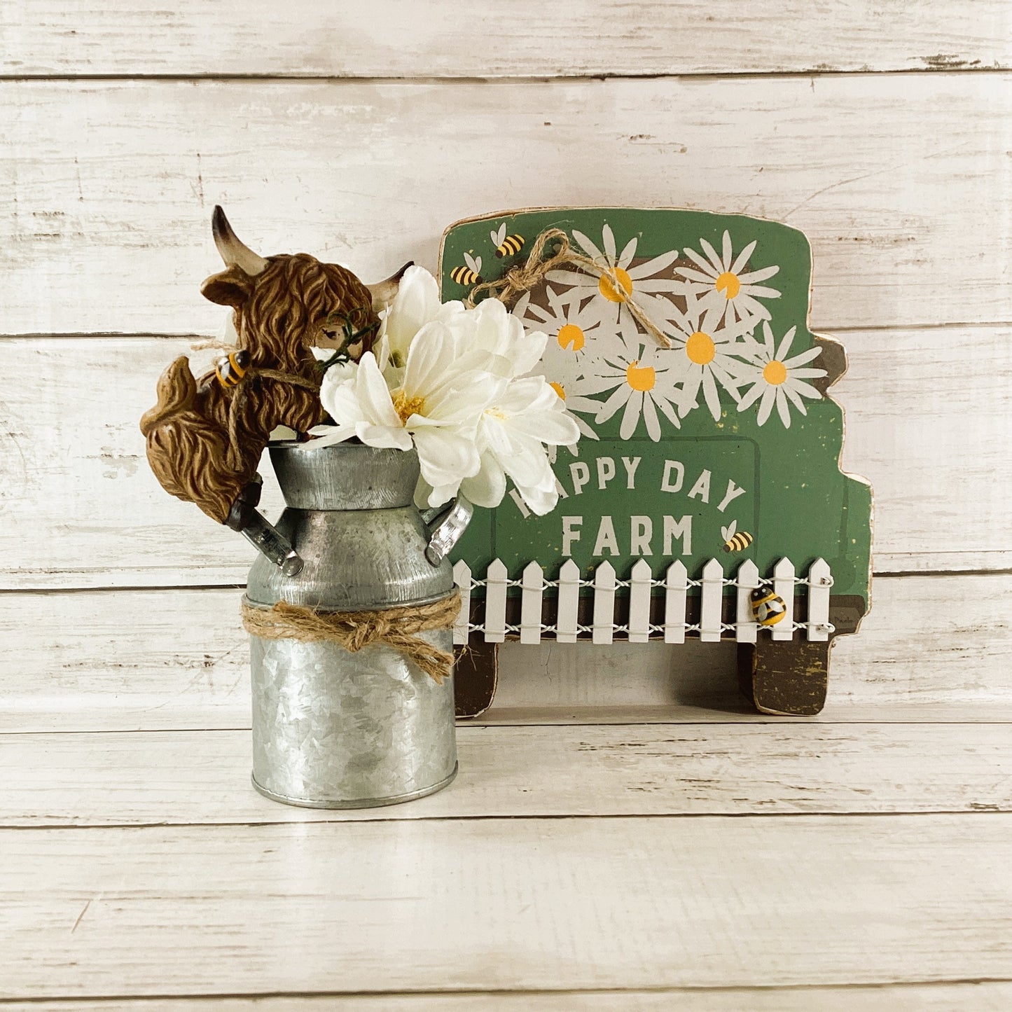 AGD Spring Decor - Happy Farm Sunny Daisy Highland Cow 2pc Set