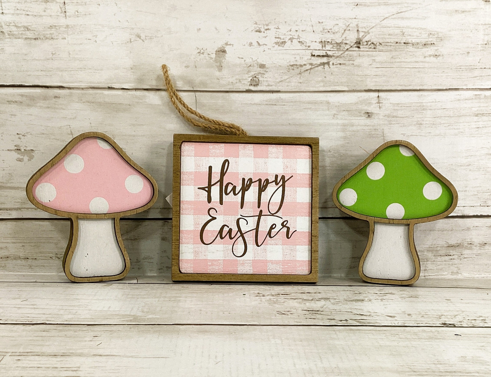 HL Easter Decor - Happy Easter Pastel Chunky Mushrooms Tier Tray 3pc