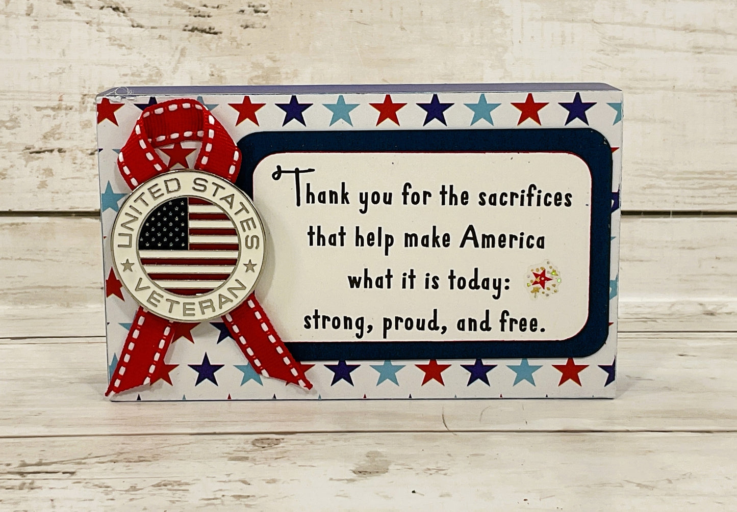 AGD Patriotic Decor - Thank You Veteran Sacrifice Block Sign