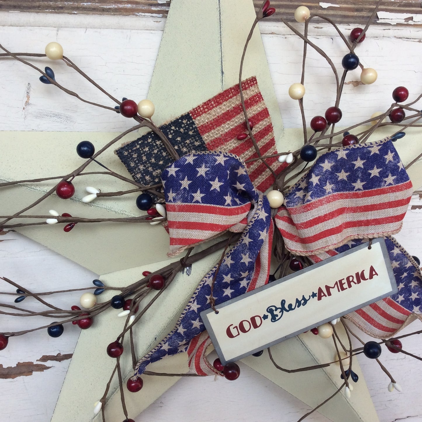 AGD Patriotic Decor - God Bless America Metal Ivory Star