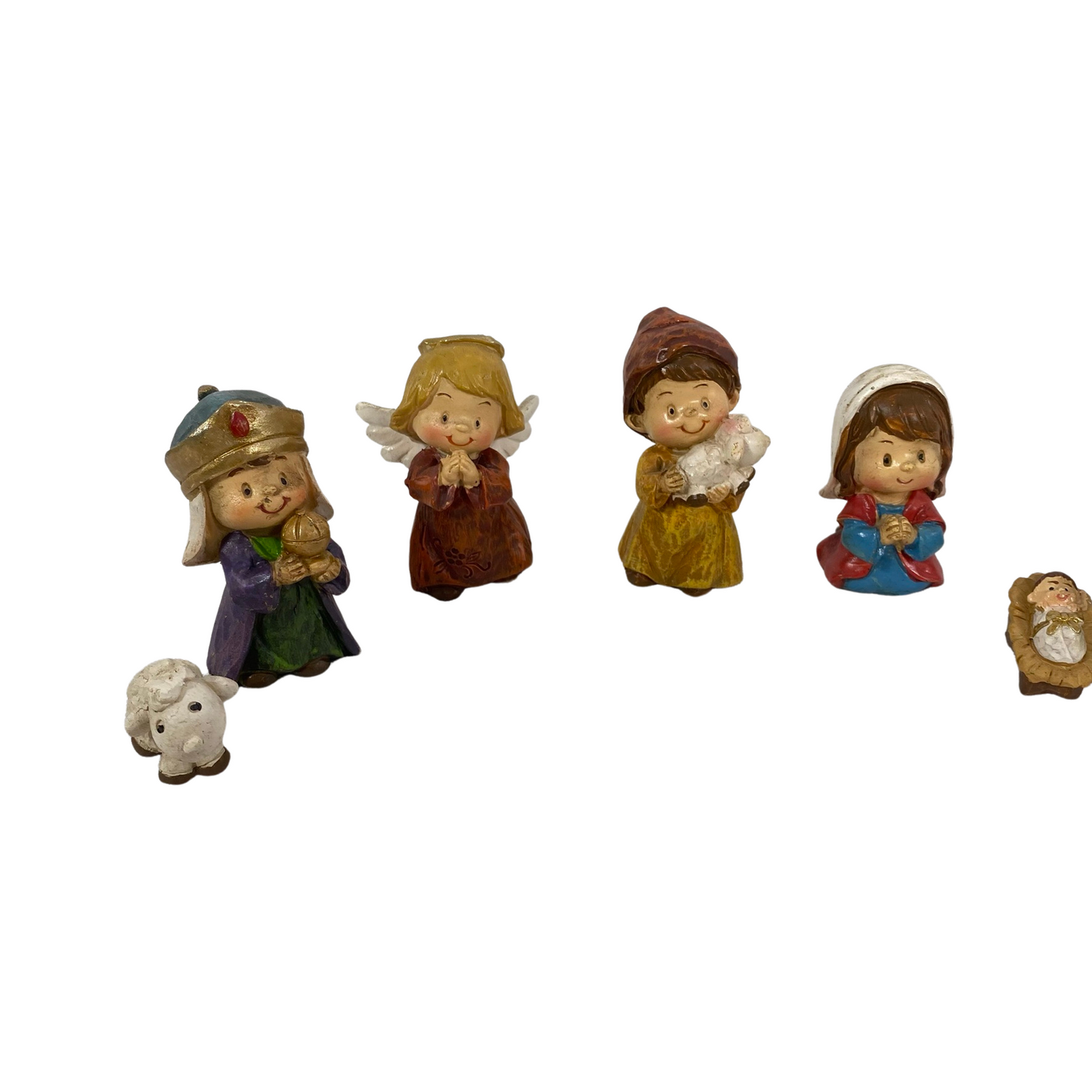 AGD Christmas Decor - Resin Children Nativity Lighted Stable Wood Manger Set