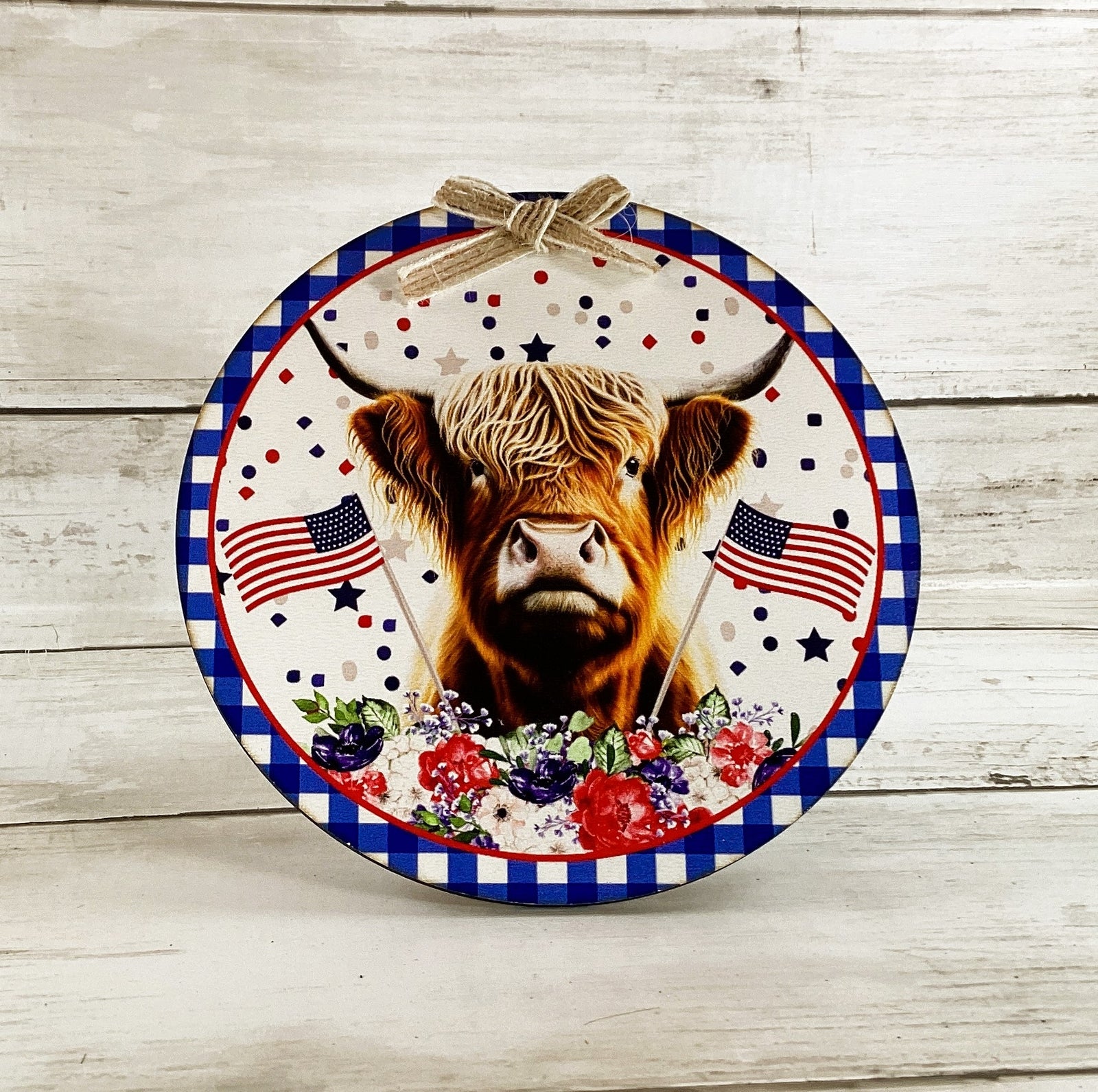 AGD Patriotic Decor - July 4th Highland Cow Farm Tractor Barn 3pc Set