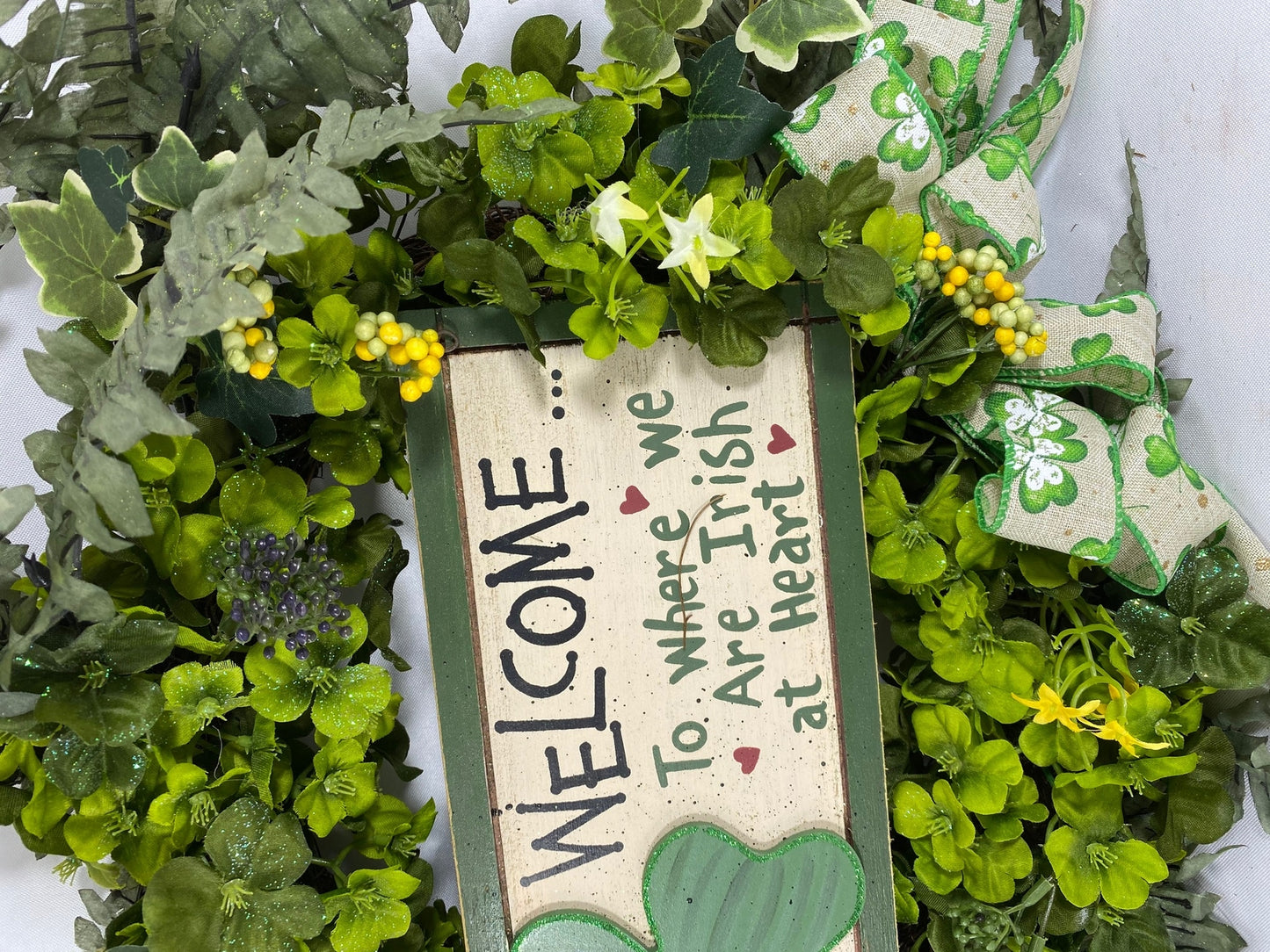 AGD St Patricks Decor - Welcome Irish Heart Grapevine Wreath