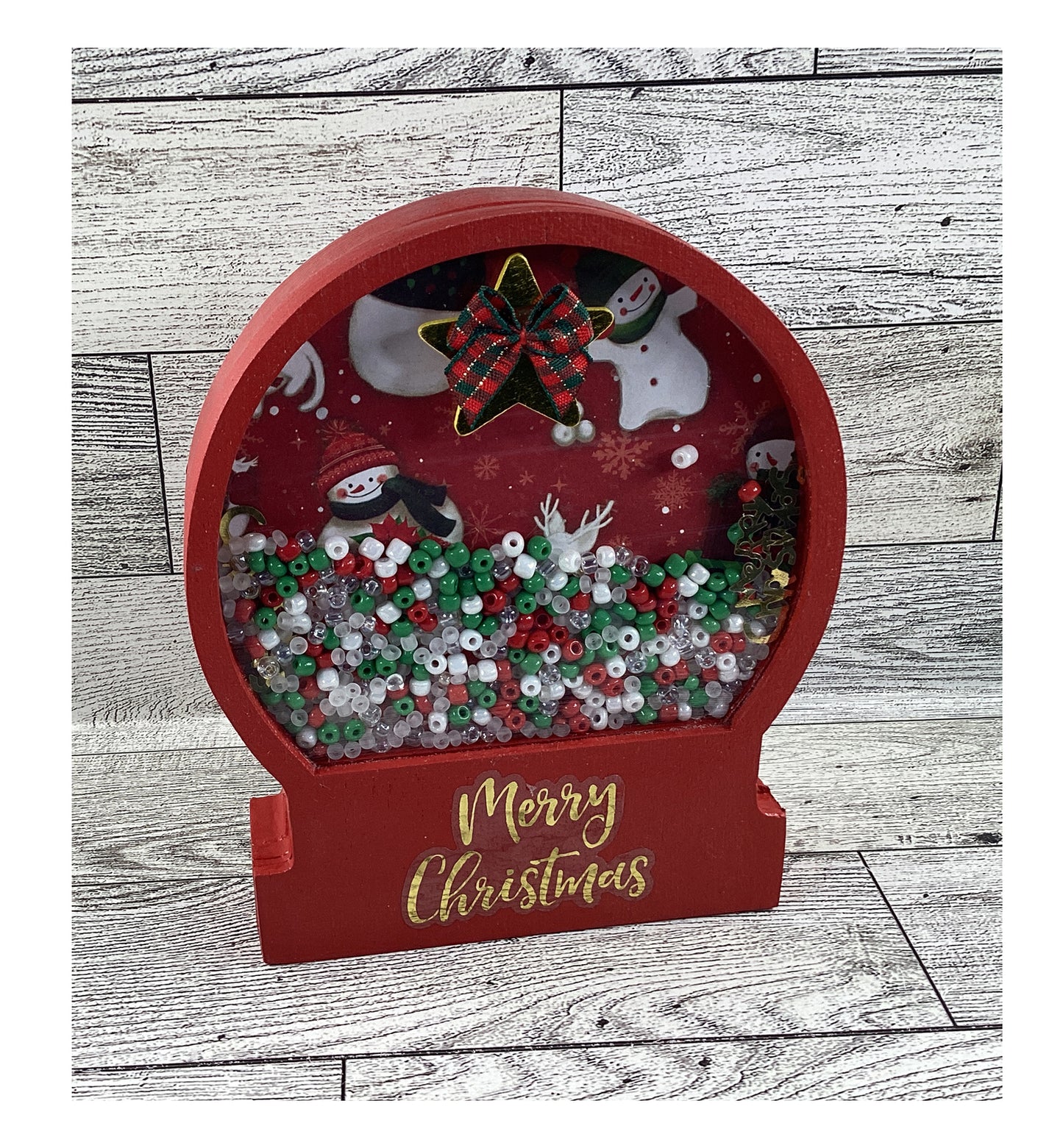AGD Christmas Decor - Merry Snowman Dry Snow Globe Chunky Wood Shaker