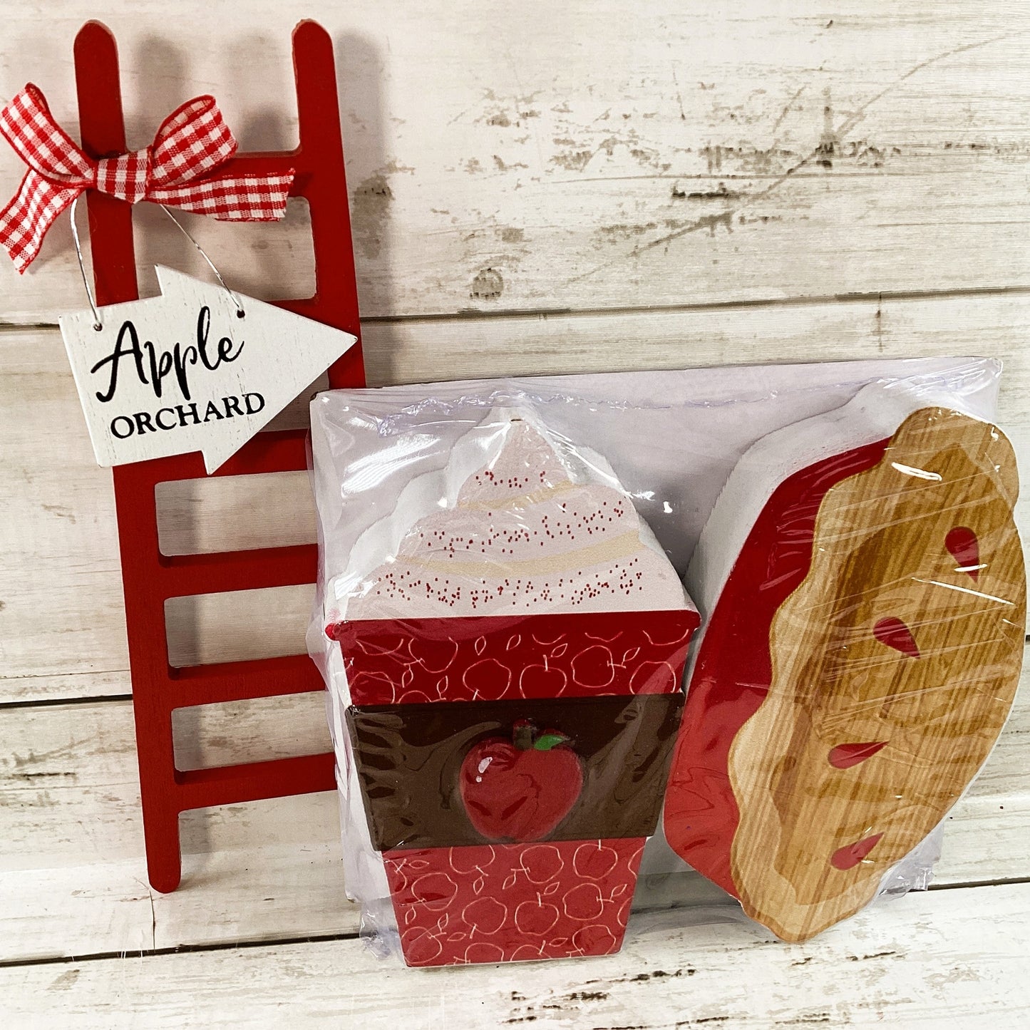 HL Fall Decor - Wood Chunky Apple Pie Cider Ladder Tier Tray 3pc Set