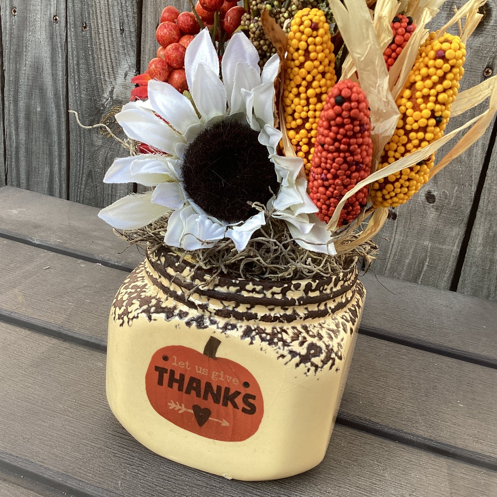 AGD Fall Decor - Thanks Farmhouse Floral Filled Crock Display