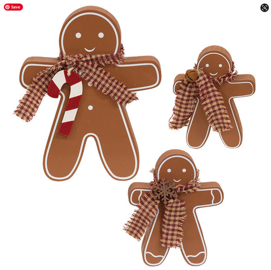 CWI Christmas Decor - Festive Wooden Gingerbread Figurines 3pc Set