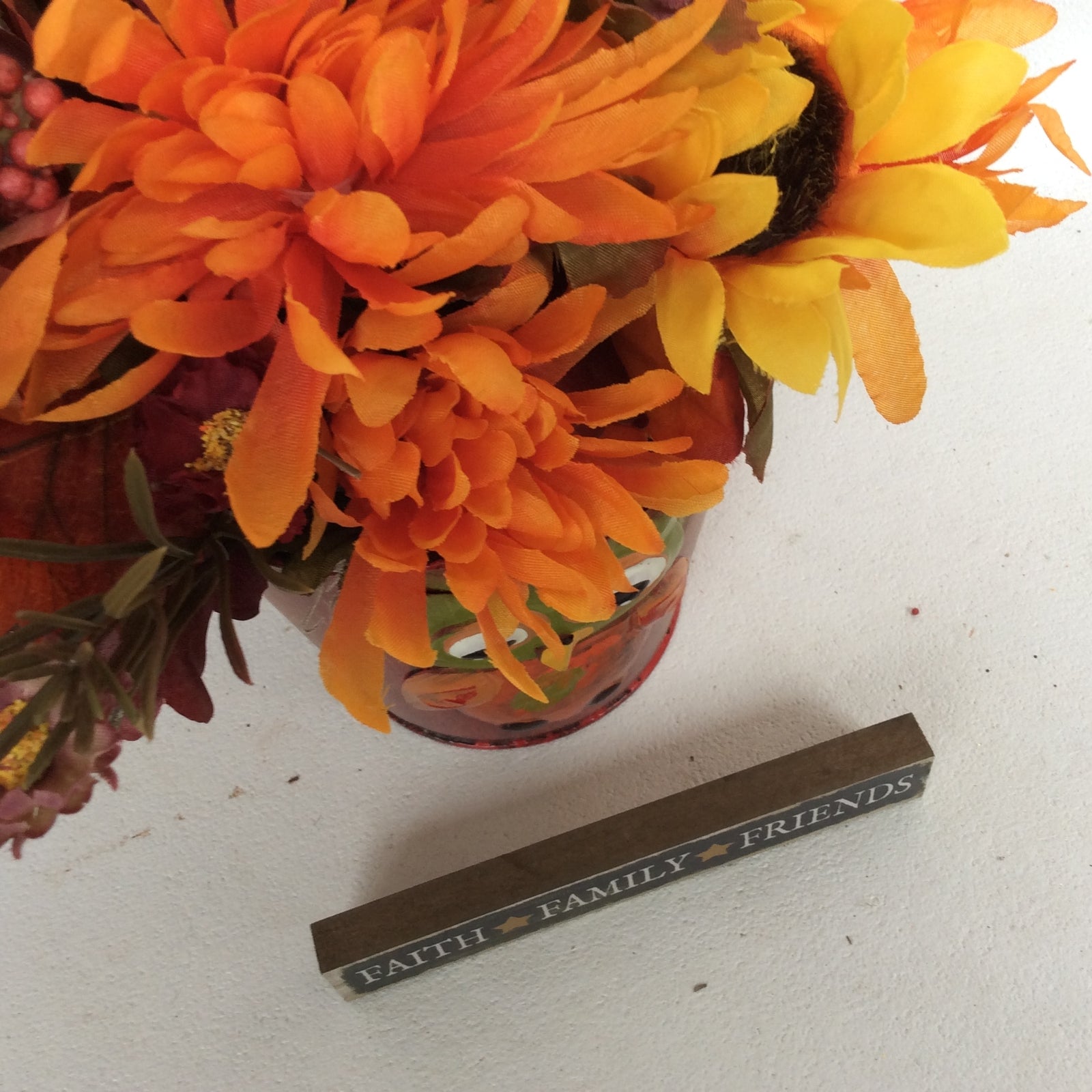 AGD Fall Decor - Owl Tin Filled Artificial Floral Display