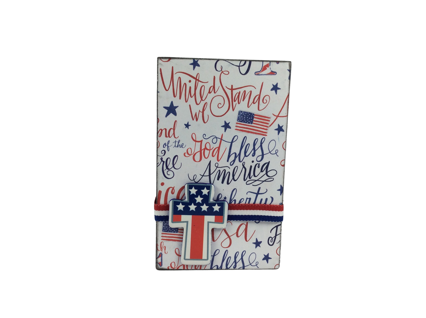 AGD Patriotic Decor - God Bless Cross July 4th Tier Tray Wood Sign
