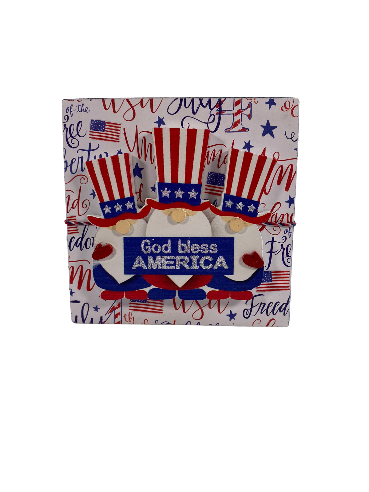 AGD Patriotic Decor - God Bless America Gnome Block Sign
