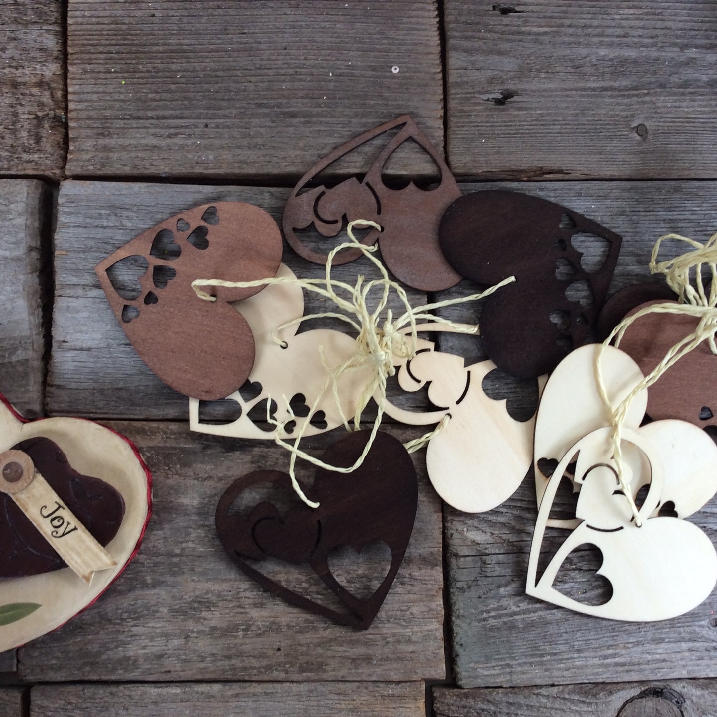 AGD Valentines Decor - Wood Stain Heart Ornaments 12pc Set