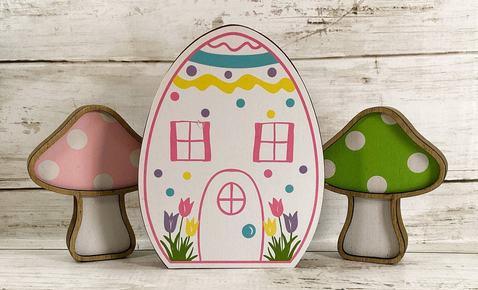 HL Easter Decor - Egg House Chunky Mushrooms Tier Tray 3pc