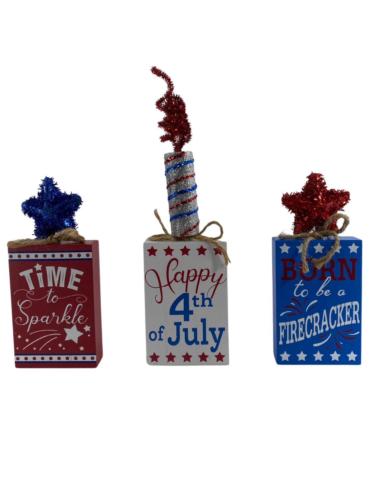 AGD Patriotic Decor - Wood Firecracker Tier Tray Wood Signs 3pc