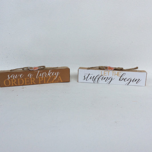 AGD Fall Decor - Stuffing Begin Order Pizza Mini Signs 2pc Set