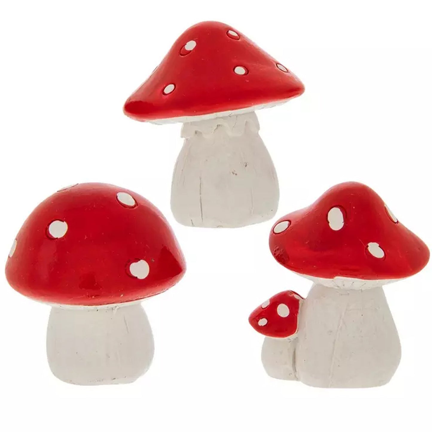 HL  Craft Decor - Mini Resin Fairy Garden Red White Mushrooms 6pc Set