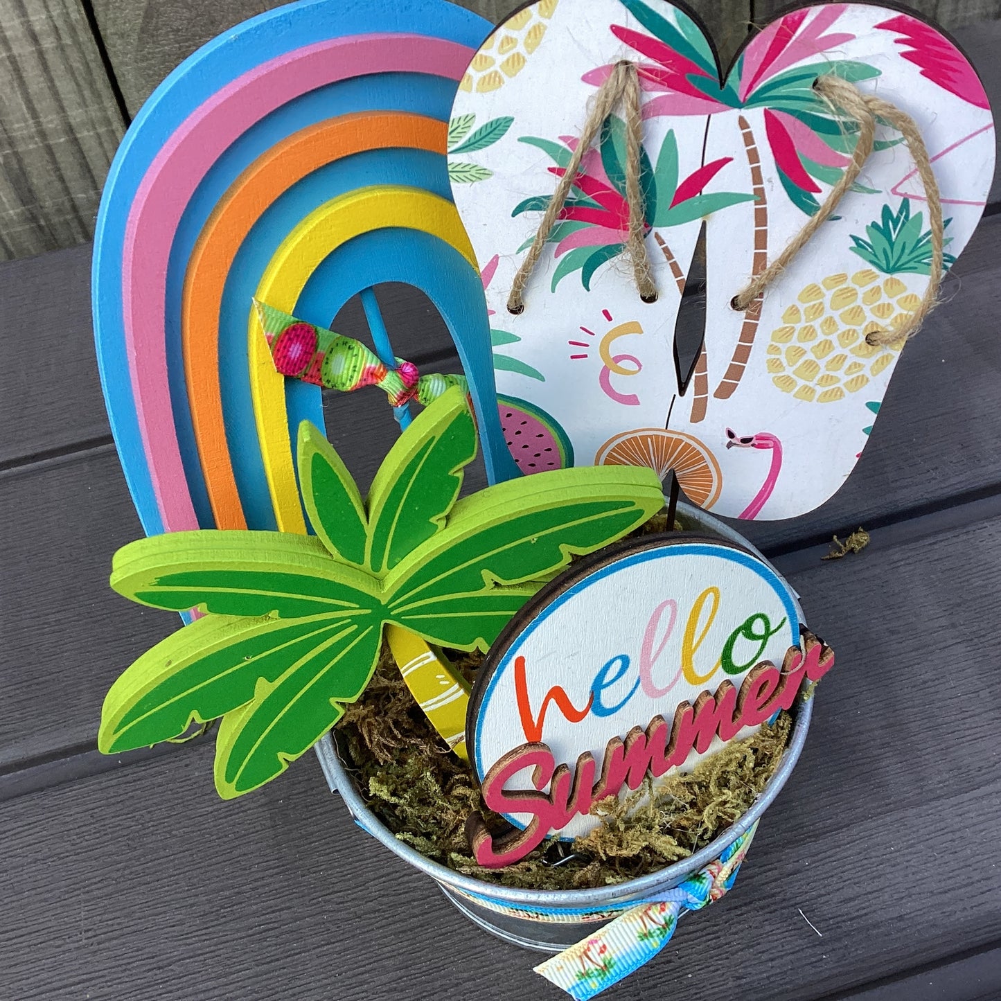 AGD Summer Decor - Hello Summer Beach Icon Galvanized Small Display