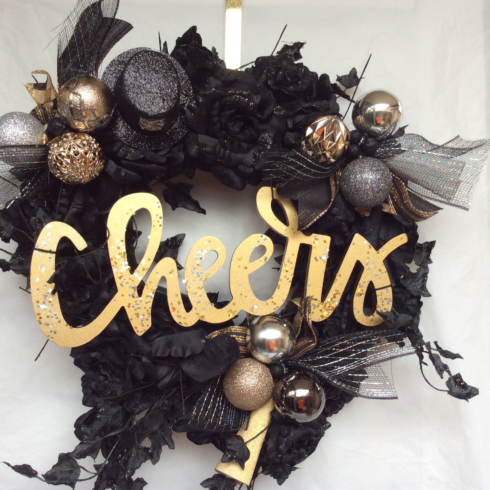 AG Designs New Years Decor - Elegant Cheers Black Rose Lighted Wreath