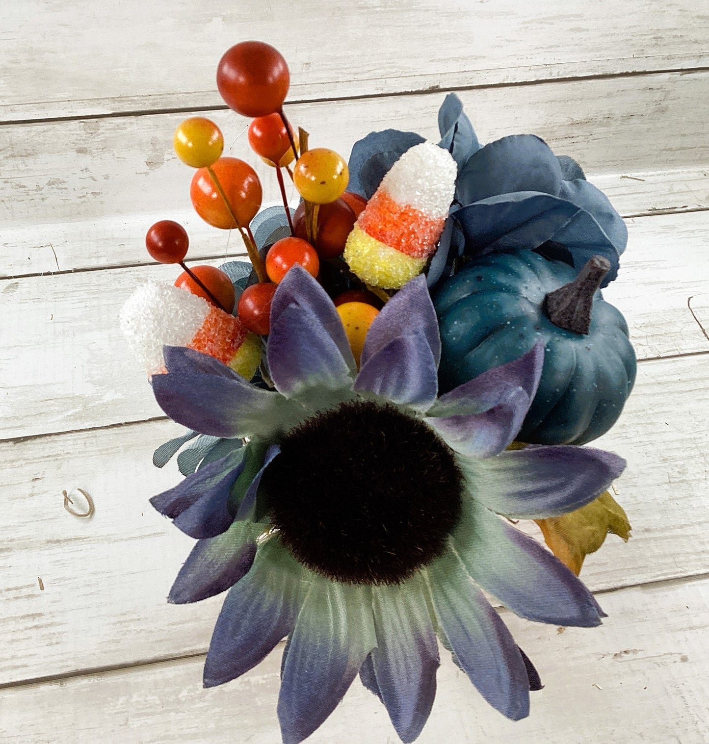 AGD Fall Decor - Small Espresso Coffee Cup Blue Sunflower Floral Display