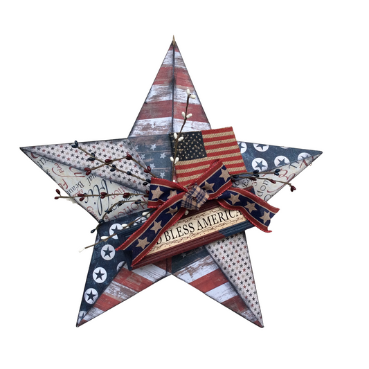 AGD Patriotic Decor - God Bless America Prim Distressed 3-D Metal Star